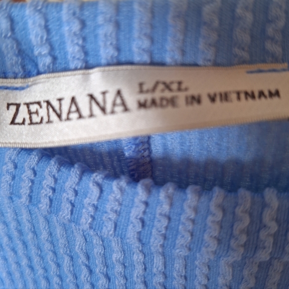 Zenana Outfitters Sky Blue Ribbed Oversized Pocket Tee Waffle Knit Boutique - Picture 5 of 6